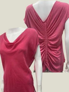Effortless Elegant Front Draped Cowl Neck and Detailed Back Ruched Blouse
